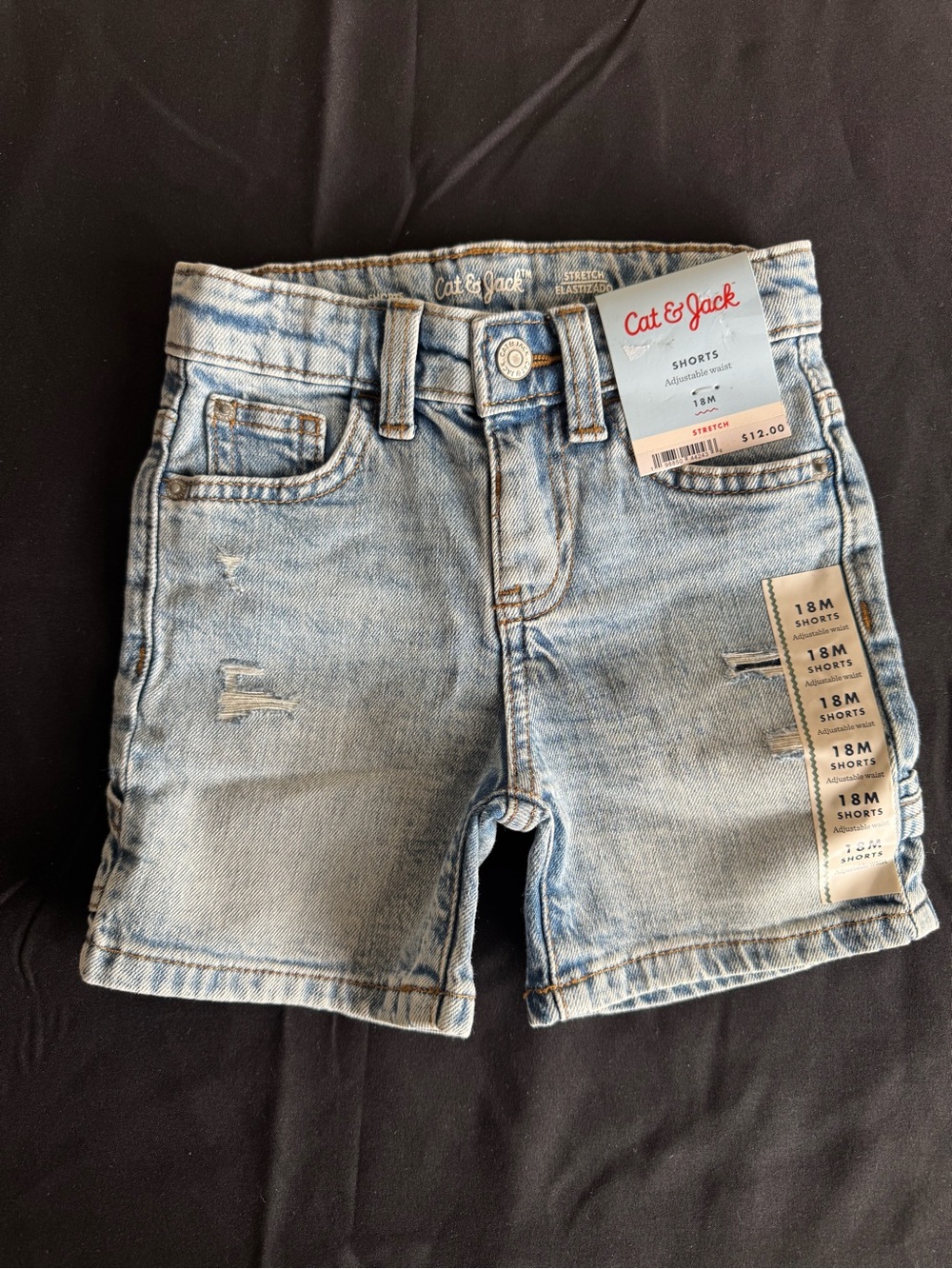 Cat & Jack Toddler Boys Distressed Denim Carpenter Shorts Light Wash NWT